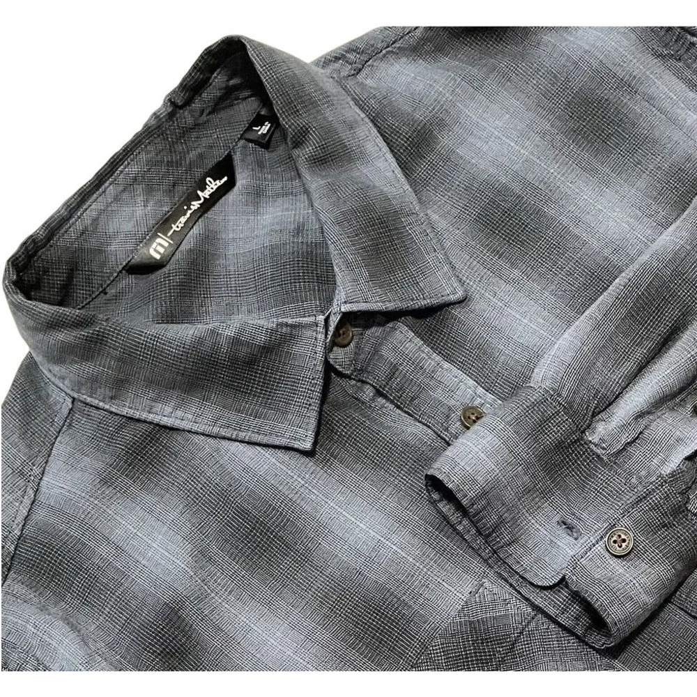 Travis Mathew Button Down Shirt Men Lg Grey Black Plaid Long Sleeve Golf Preppy - Picture 1 of 7